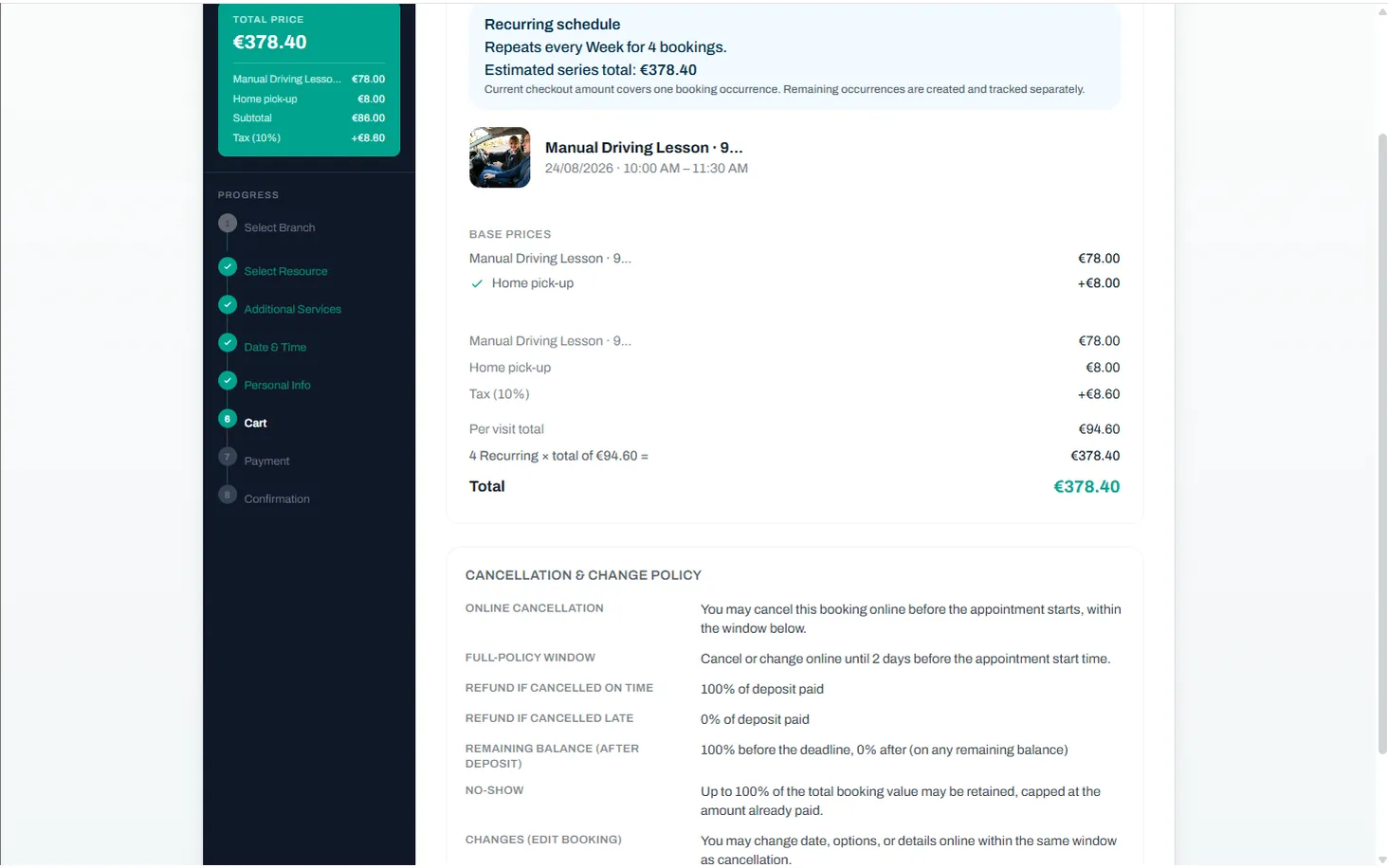 The full breakdown, before they commit — Reservai Driving School Booking