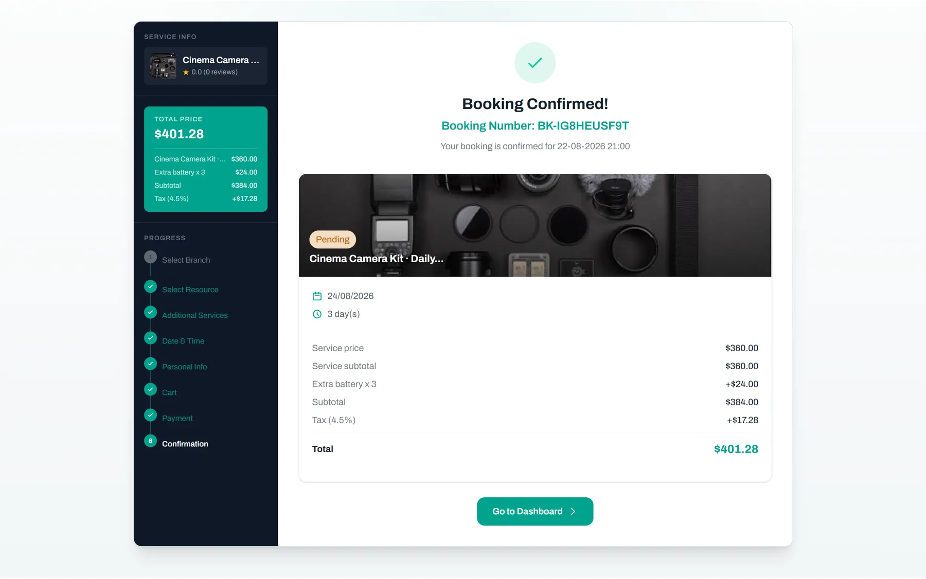 Booked, paid and confirmed — Reservai Equipment Rental