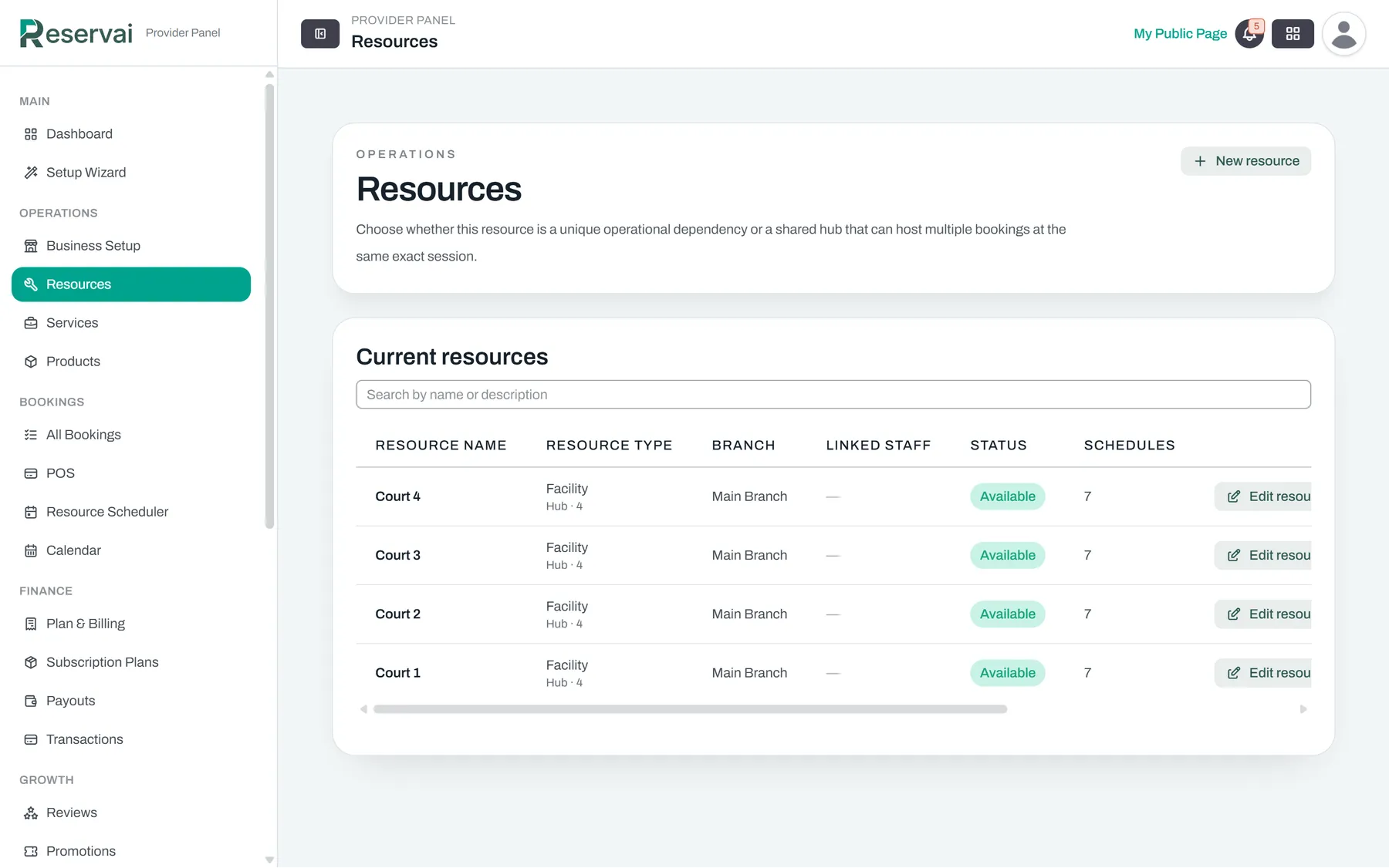 Every court is its own bookable asset — Reservai Padel Court Booking