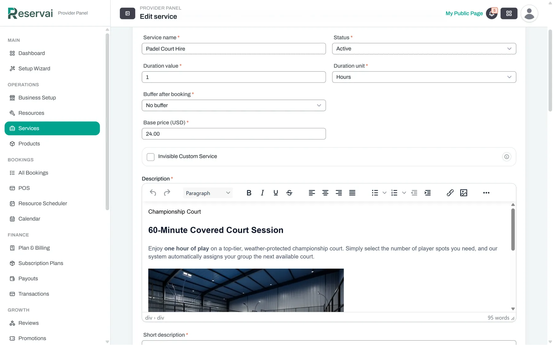 One service. One hour. $24. — Reservai Padel Court Booking