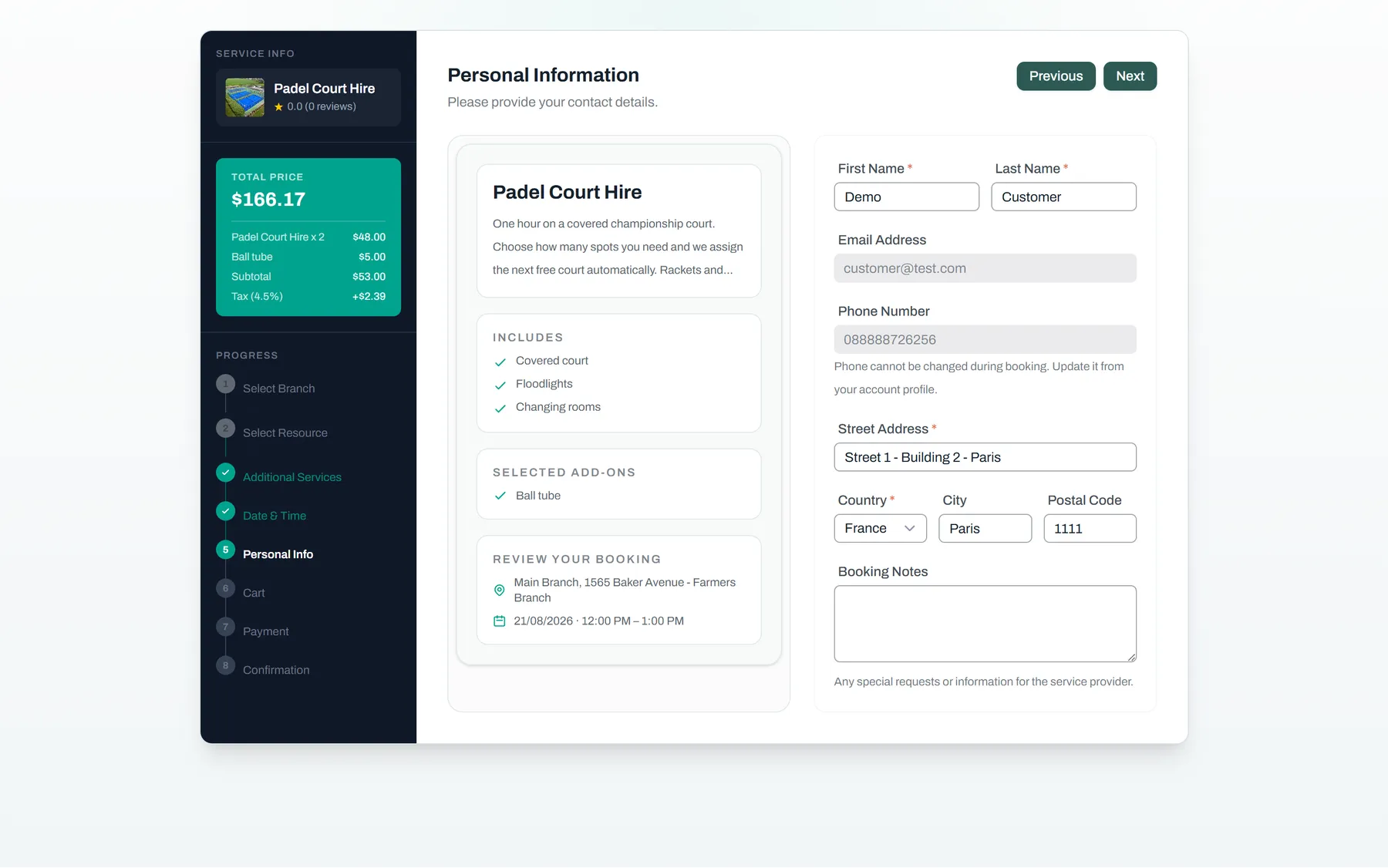 Their details, once — Reservai Padel Court Booking