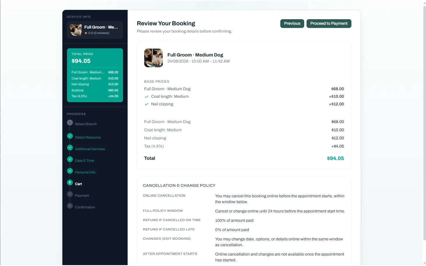 The full breakdown, before they commit — Reservai Pet Grooming & Boarding